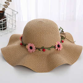 夏季度假防紫外线遮阳草帽 韩版百搭可折叠沙滩女士外出波浪草帽