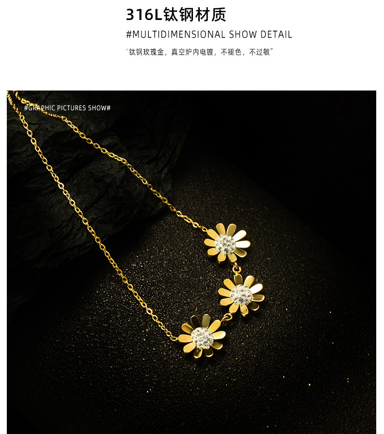 Small Chrysanthemum Clavicle Full Diamond Sexy Stainless Steel Does Not Fade Clavicle Necklace display picture 9