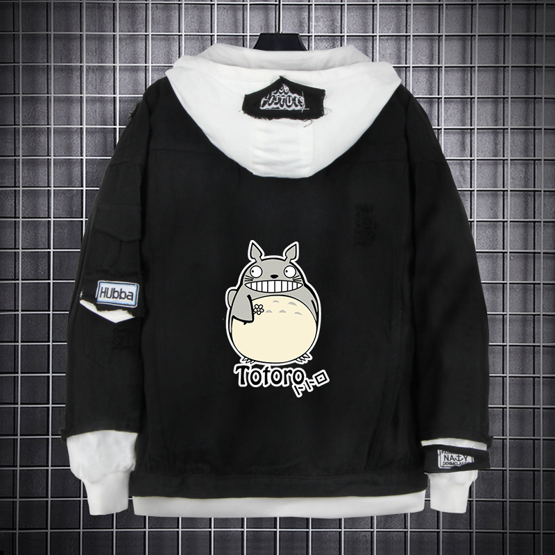 My Neighbor Totoro Miyazaki Hayao Anime Denim Sweatshirt Cartoon Two-Dimensional Peripheral Loose Ripped Denim Jacket Clothes for Men and Women