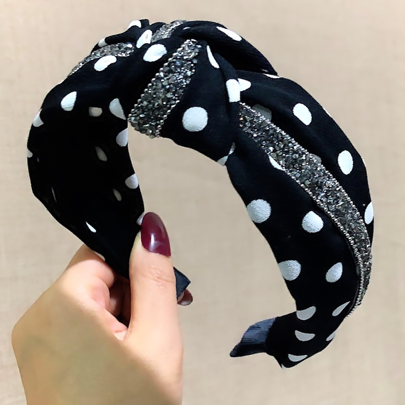 Korean Polka Dot Mesh Yarn Rhinestone Fabric Hair Accessories Bow Tie Knot Wide Side Headband Hair Hoop Wholesale Nihaojewelry display picture 5