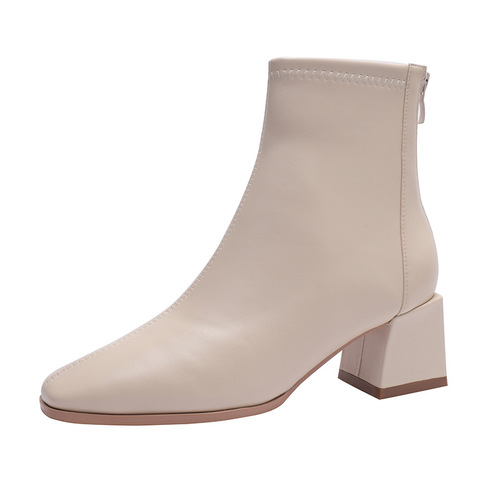 Fuhao Korean style high-heeled short boots for women  new thick-heeled women's leather boots autumn and winter women's shoes fashionable microfiber shoes