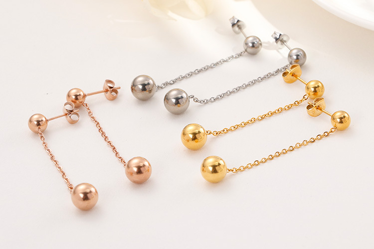 Japanese And Korean Temperamental Fashion Size Steel Ball Rose Gold Stud Earrings Female Fashionmonger Personalized Chain Wear Steel Ball Earrings Mixed Batch display picture 5