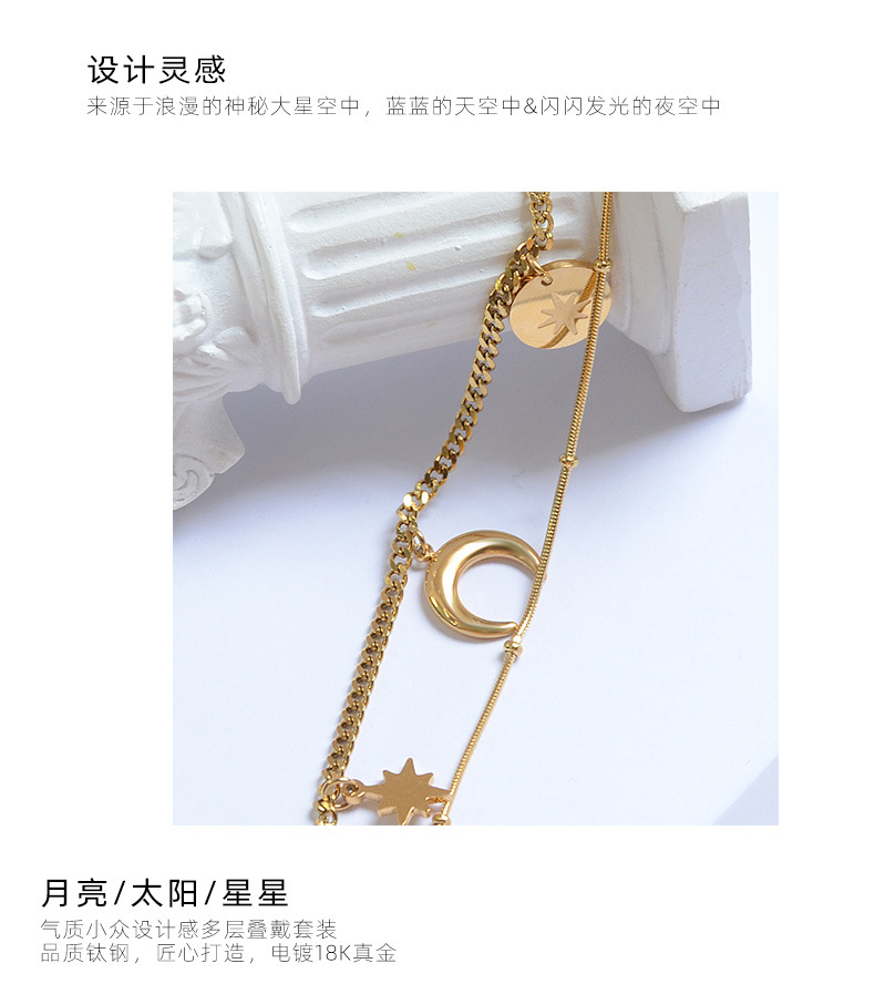 new fashion star moon sun titanium steel bracelet necklace set
