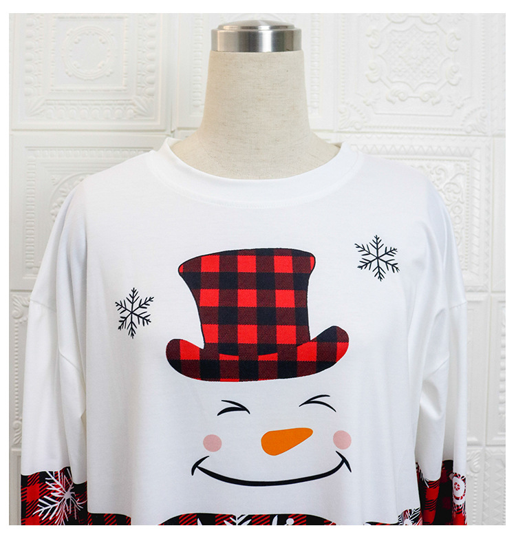 snowman print pullover long casual T-shirt NSXS36189