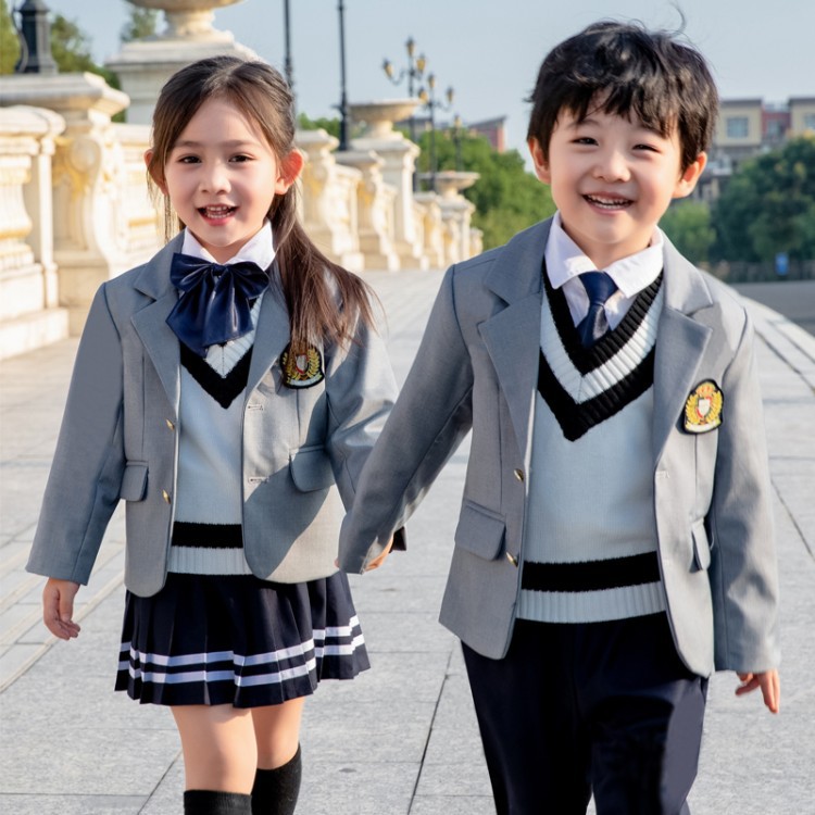 Suit set for primary school students, unisex, three-piece set, spring and autumn/winter, British college style, kindergarten uniform