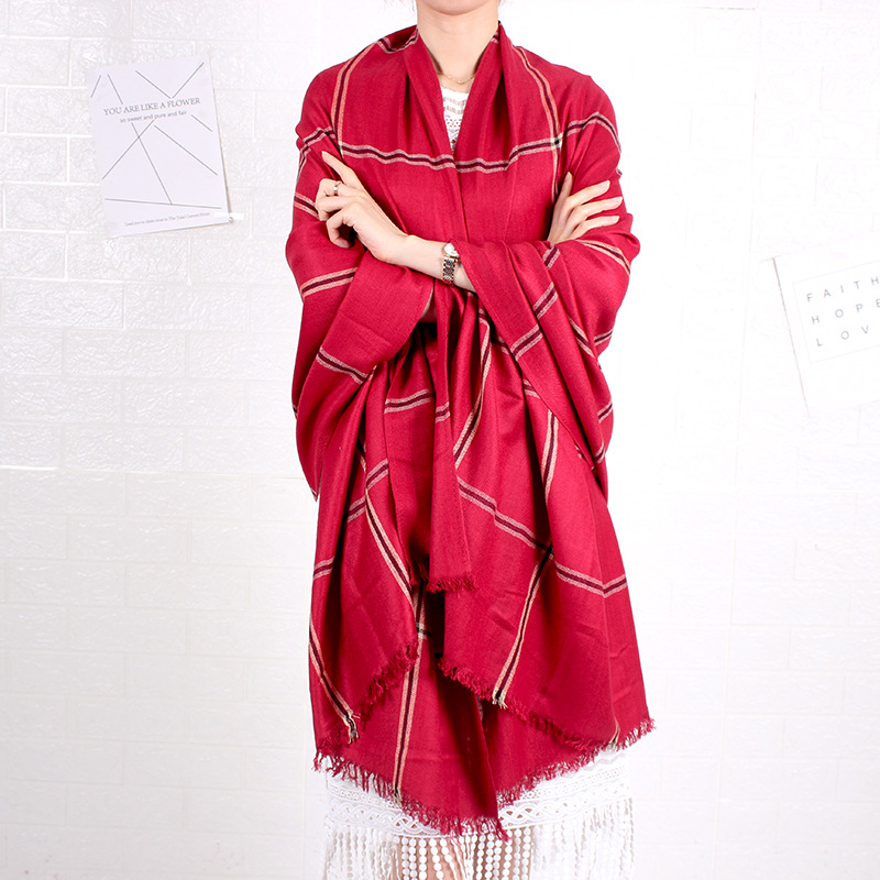 新款女士加宽棉质格子围巾披肩民族风秋冬季女两用拍照长巾批发|ms