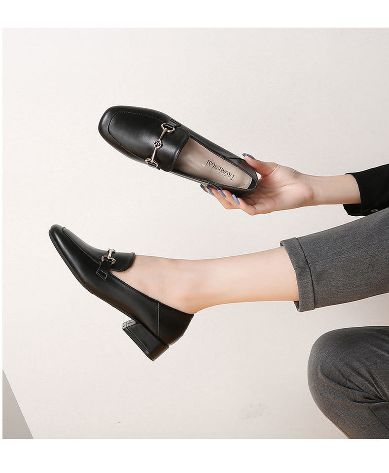 Giày lười nữ da mũi vuông khóa cài kiểu Anh, gót thấp 1–3 cm — Màu mơ, Màu đen chi tiết 14