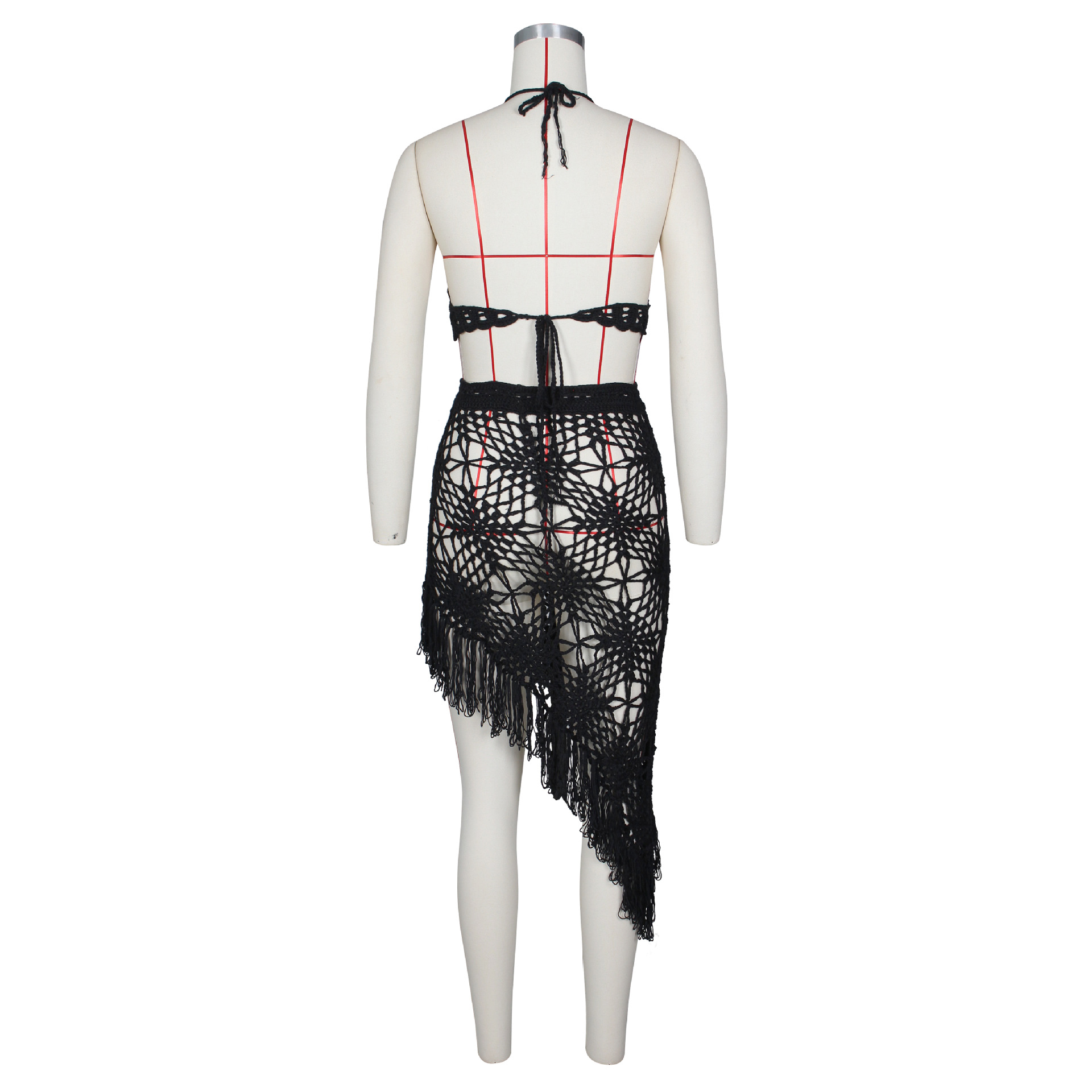Hot Sale European And American Women's Fashion Sexy Handmade Crochet Tassel Casual Beach Swimwear Set_ecoleips.com