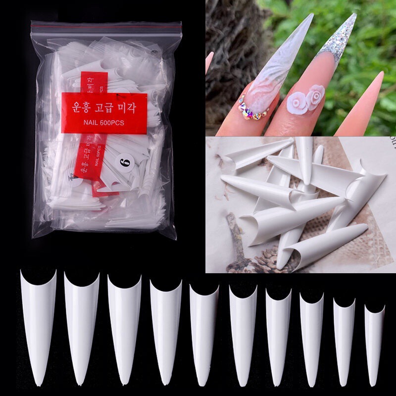 Nail polish piece transparent long pointed nail French salon ghost pointed nail fake nail patch 500 pieces bag natural color