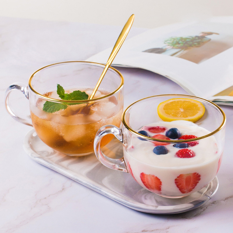Ailisha金边大容量早餐玻璃水杯家用牛奶燕麦奶昔杯简约早餐杯|ms