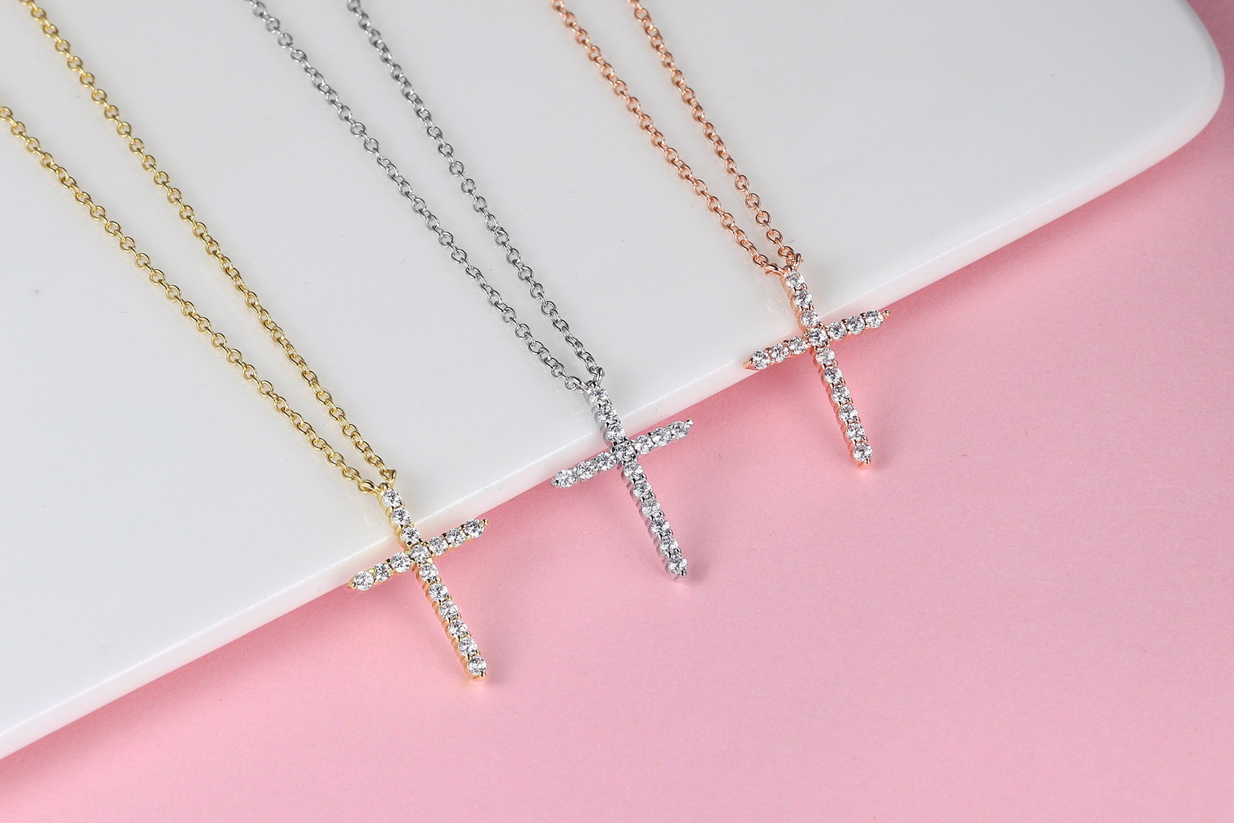 Fashion Cross Copper Zircon Pendant Necklace