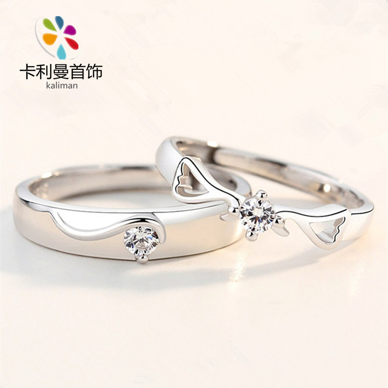 新款情侣戒指天使之恋 S925纯银开口对戒韩版男女戒直播工厂定制|ru