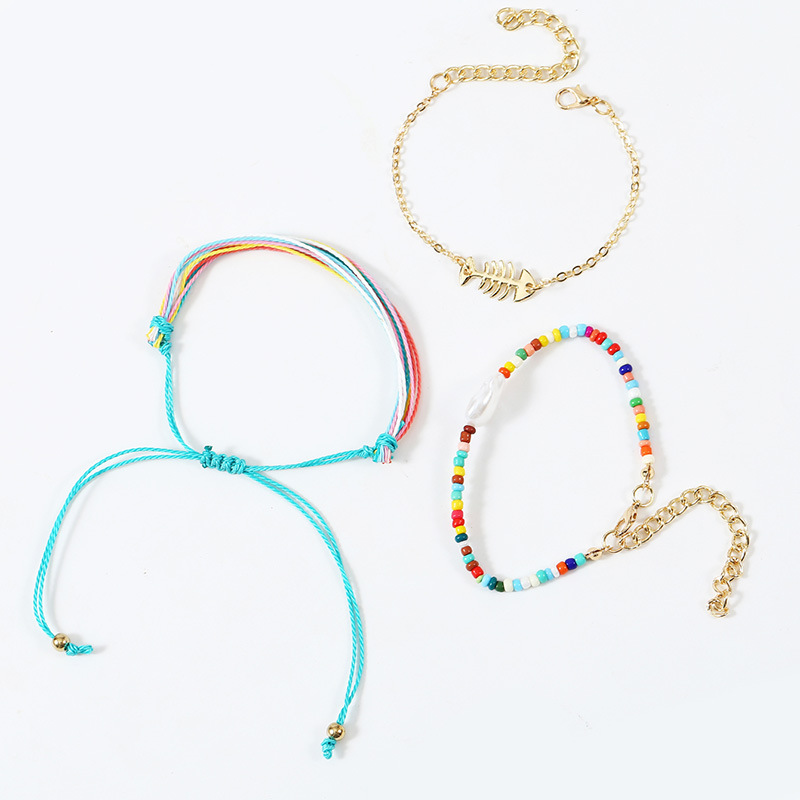 Bohemian Beach Hand-woven Fishbone Rope Multilayer Anklet display picture 4