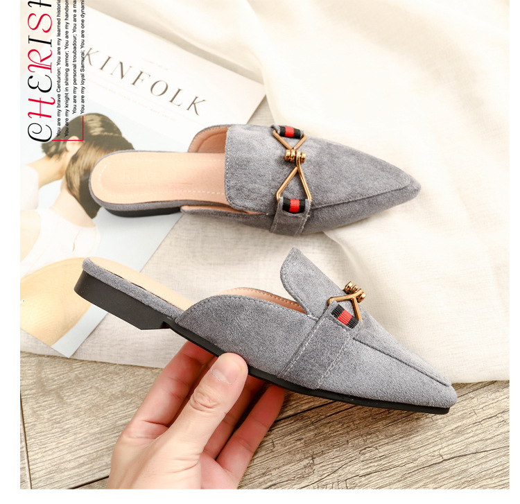 Semi-pantofole in metallo con punta a punta da donna Baotou capispalla piatto casual taglia grande 41-42 scarpe Muller consegna transfrontaliera_voghion.com