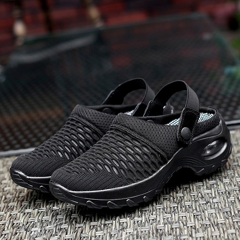 Large Size Mesh Women's Shoes 42 Summer Middle-aged and Elderly Mesh Sandals Women's Half-drag Mother Breathable Lightweight Fly-woven Elderly Shoes