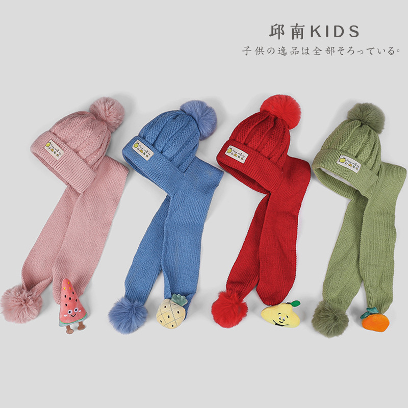 秋南宝宝帽子加绒儿童秋冬季针织帽男童围巾一体帽冬天女童毛线帽