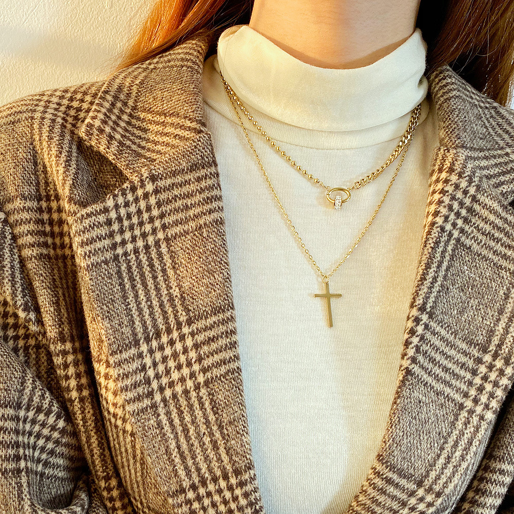 Retro Cross Double Titanium Steel Necklace display picture 7