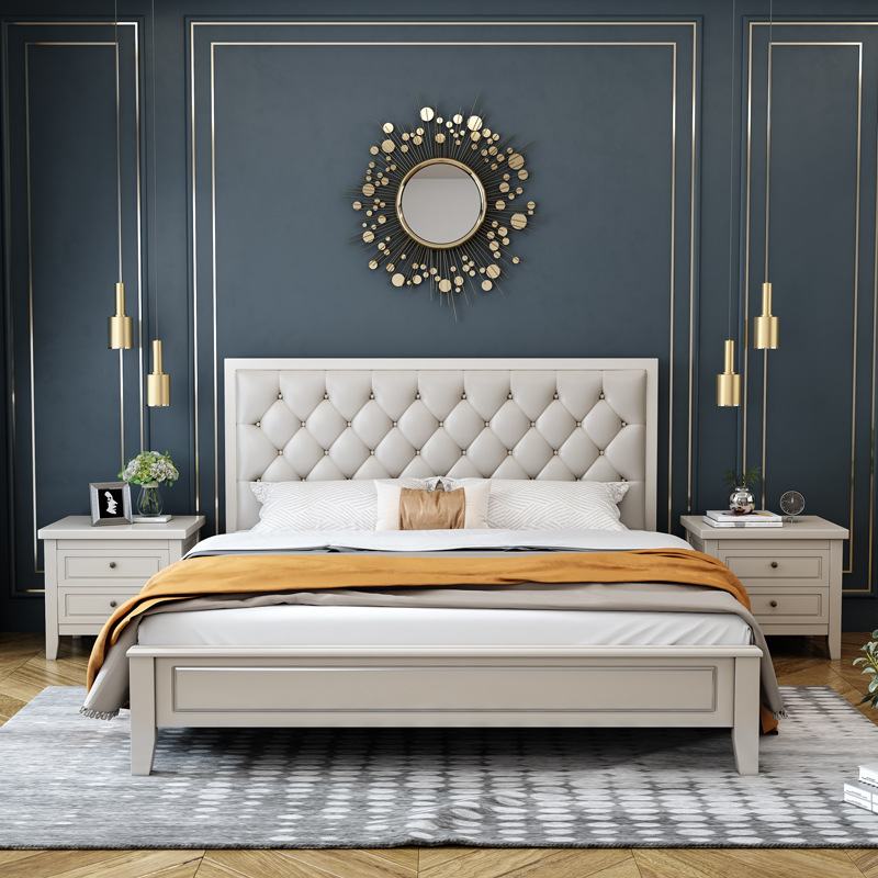 American Light luxury solid wood bed master bedroom 1.8 / 1.5m double bed Nordic simple soft package 1.2m children princess bed