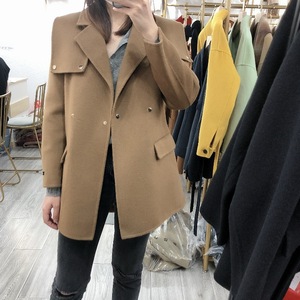 新款双面羊绒大衣女驼色海军领澳洲羊毛呢子外套双面呢大衣小个子
