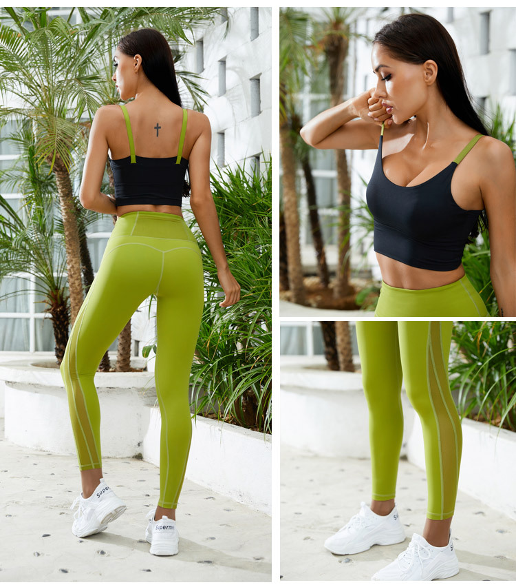 solid color high stretch camisole high waist hip-lifting trousers set NSRQF127038