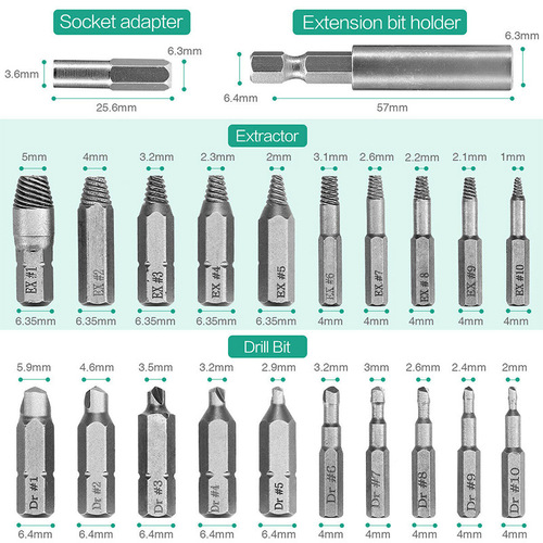 损坏螺丝取出器套装22pcs螺钉拆卸器跨境Damaged Screw Extractor