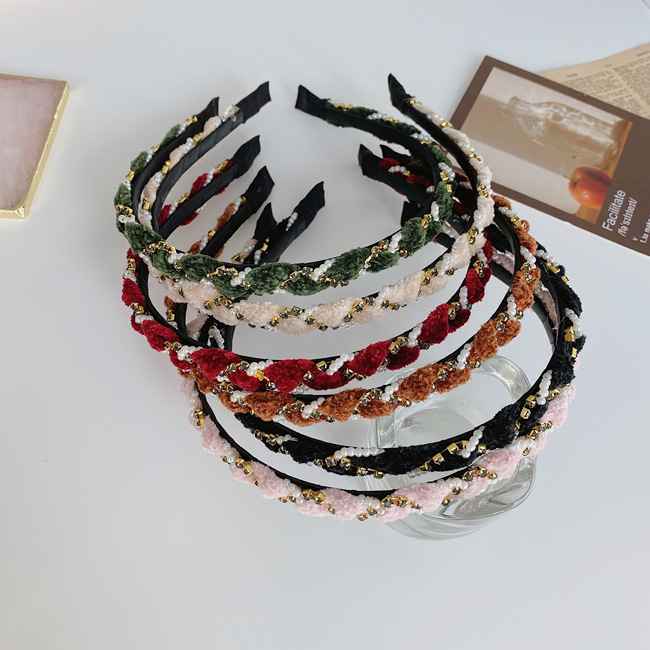 Korean Pearl Rhinestone Woven Thin-edged Simple Wave Headband  Wholesale display picture 9