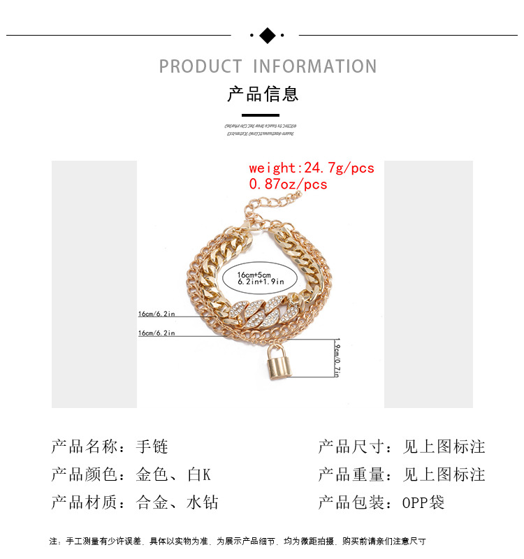 Fashionable Simple Alloy Jewelry Exaggerated Multi-layer Micro Diamond Lock Pendant Bracelet Women's Jewelry Wholesale Nihaojewelry display picture 1