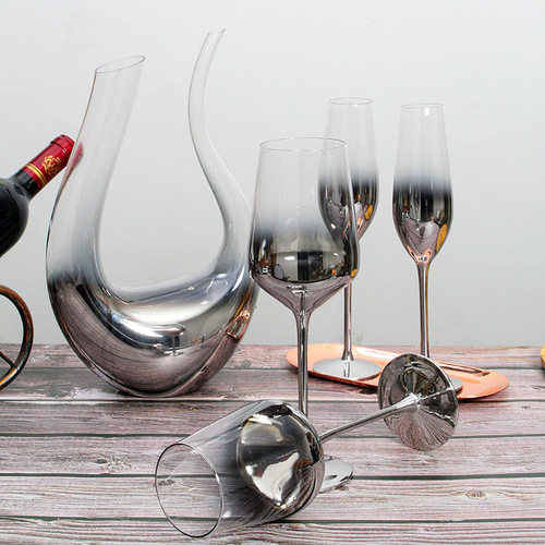 Crystal glass electroplated silver-gray gradient American red wine glass with a metallic feel sample stemmed glass decanter
