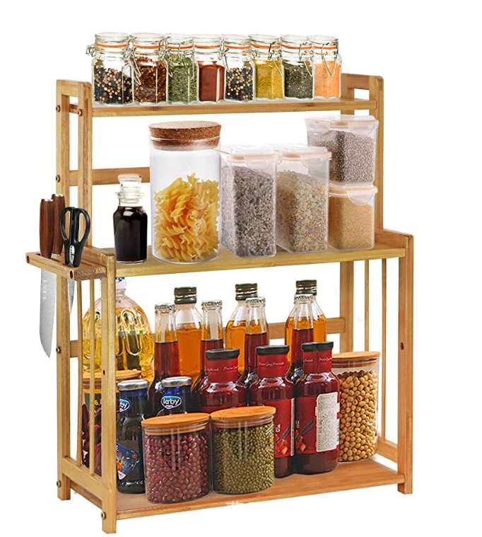Кухонная полка для хранения многослойная полка деревянный бамбуковый пол Бамбуковая бамбуковая микроволновая печь Бамбуковая бамбуковая полка Большой Размер