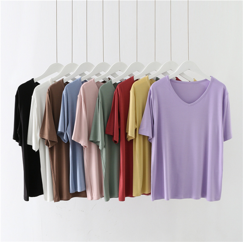 莫代尔短袖t恤女宽松夏季ins潮网红白色时尚洋气韩版纯色女士体恤