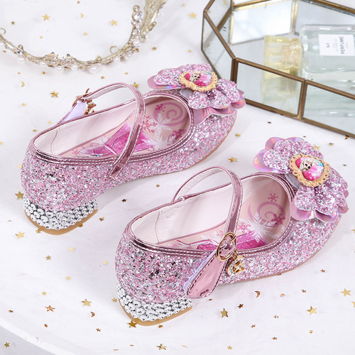 Korean version of new girls' princess shoes Elsa Princess bow sequin women's shoes flat shoes direct supply from the manufacturer