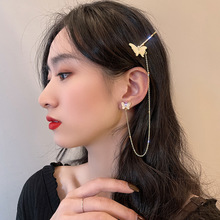 S925銀針蝴蝶不對稱耳環女個性設計發夾耳飾ins網紅長款氣質耳釘