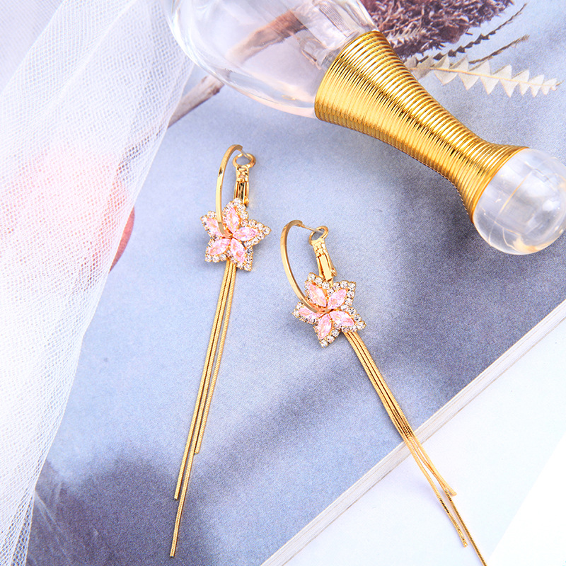 S925 Silver Needle Flower Star Diamond Tassel Earrings display picture 4