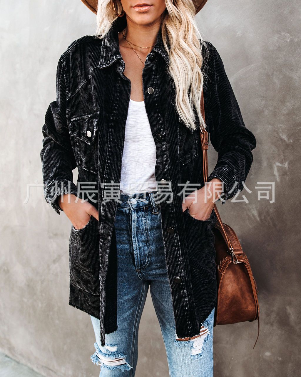 ins热销款欧美春季女士棉衬衫街头潮人做旧翻领宽松型薄款外套