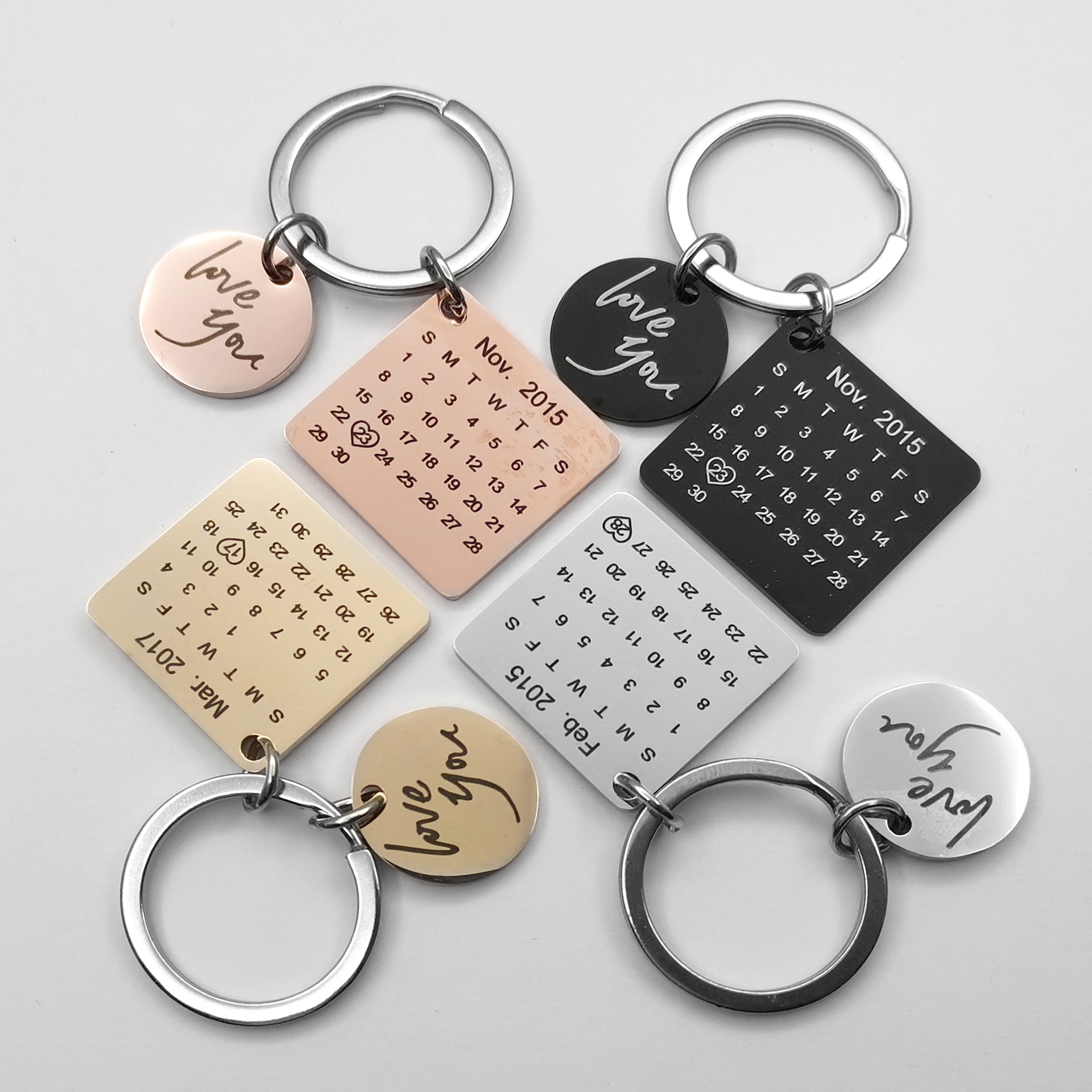 Personalized Calendar Keychain - Gold
