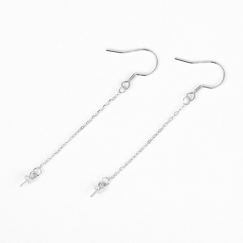 S925 sterling silver tassel cross ear wire long universal ear hook empty tray DIY handmade pearl earring accessories
