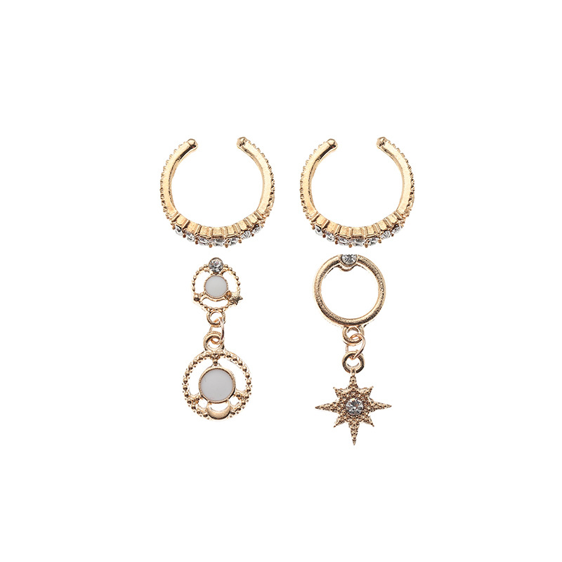 Jewelry Wholesale Punk Style C-shaped Diamond Earrings Non-pierced Star Earrings display picture 6