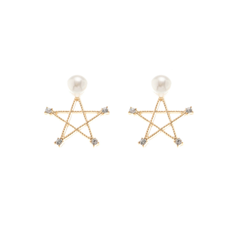 Vente En Gros Boucles D&#39;oreilles En Diamant Étoile À Cinq Branches Simples Perle De Mode Douce display picture 6