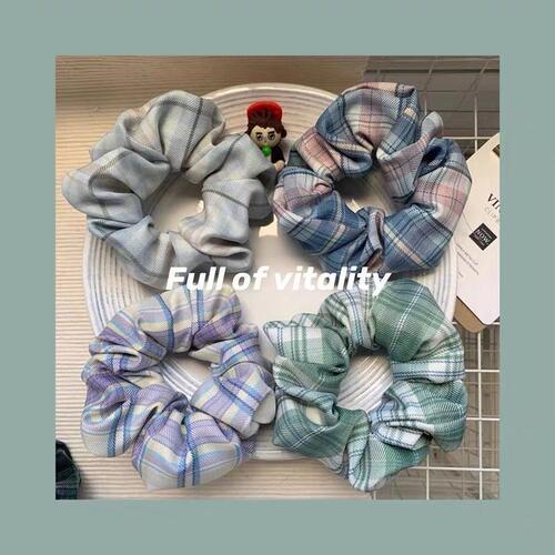 Formal wear checkered pork intestine hair tie, fashion pig large intestine headband, Instagram bohemian hair accessories, Korean style girl hair accessories