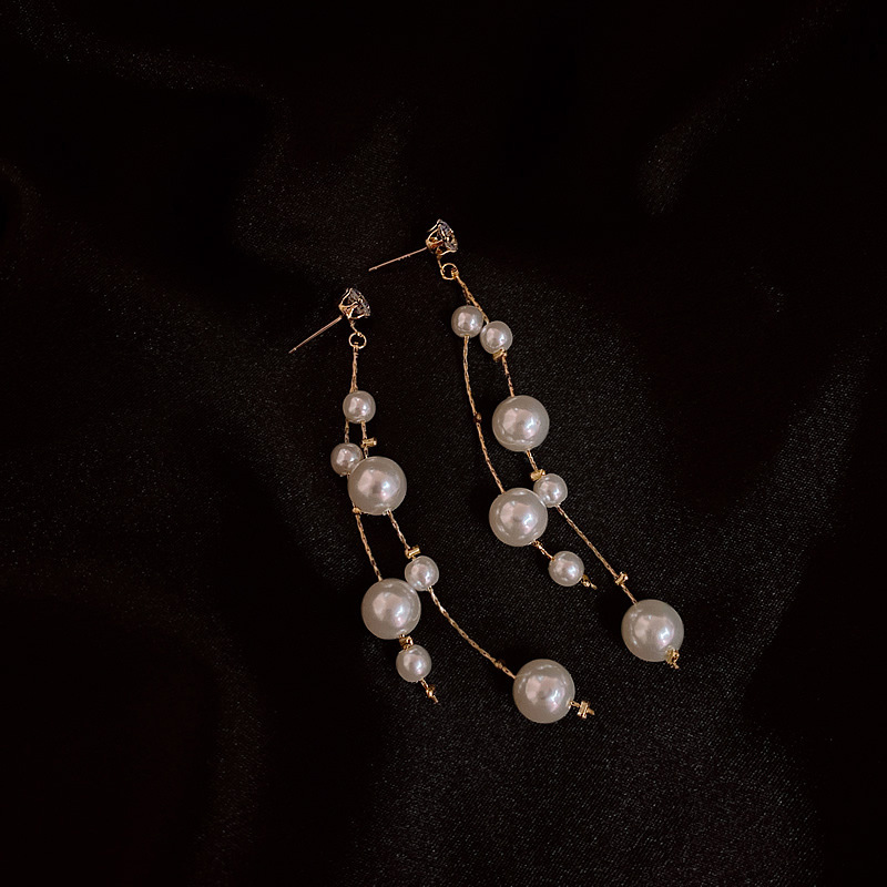 925 Silver Needle Pearl Tassel Earrings display picture 3