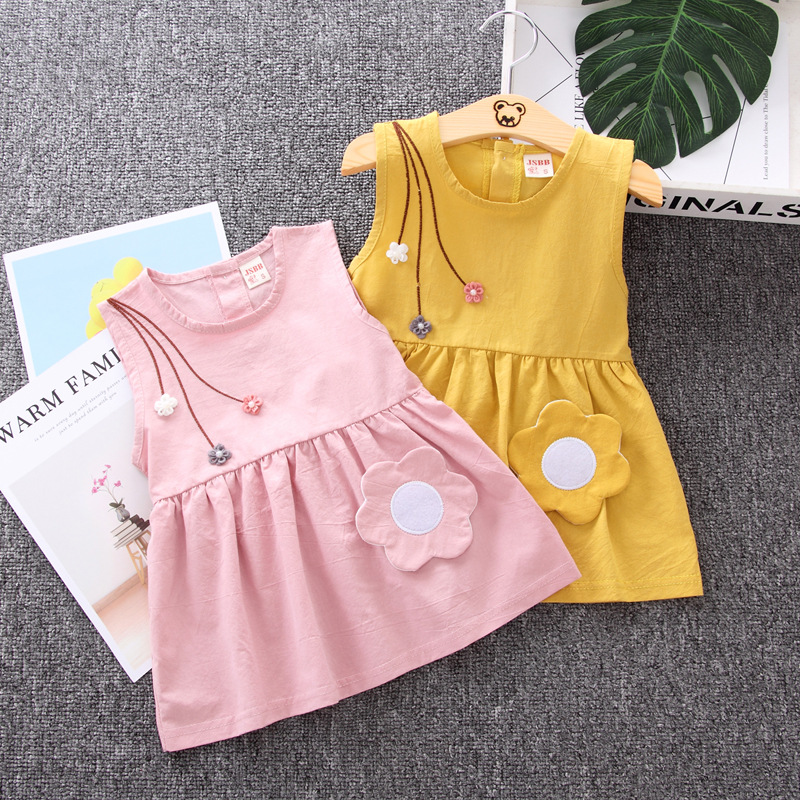 Simple Style Solid Color Flower Backless Cotton Girls Dresses display picture 1