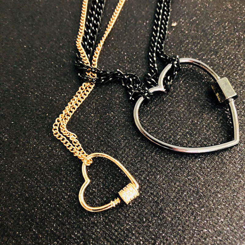 Fashion thin chain metal simple diamond-studded love lock pendant necklace for women