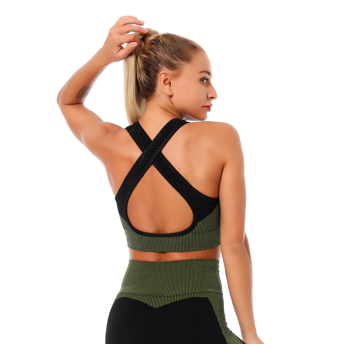 sujetador de fitness de jacquard tejido yoga sin costuras NSLX20244