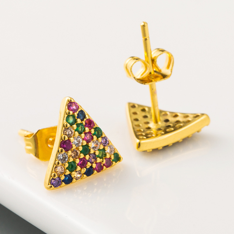 Fashion New  Simple Geometric Triangle Earrings Female Hip Hop Style Copper Micro-set Color Zircon Earrings Nihaojewelry Wholesale display picture 5