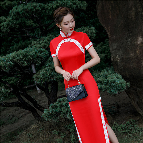 Chinese Dress Qipao for women Retro cheongsam red short cheongsam skirt dress