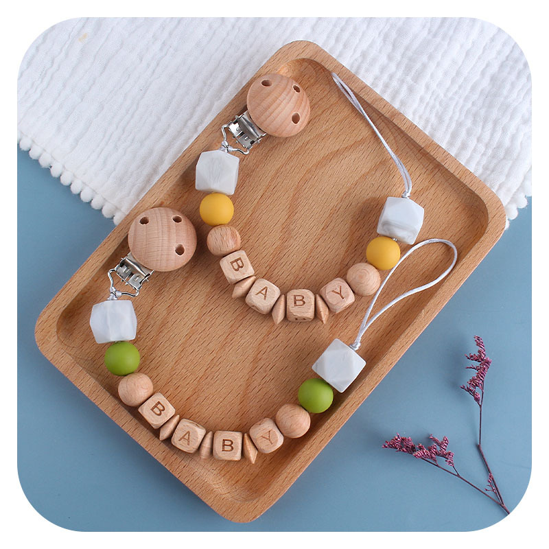 DIY creativo cuentas de silicona mordedor haya chupete clip bebé nombre chupete cadena Comercio exterior Amazon Venta caliente