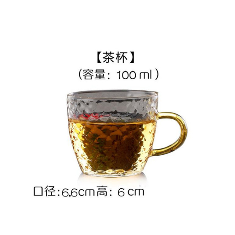 高硼硅玻璃品茗杯 锤纹带把品茶杯 功夫茶具小茶杯家用玻璃品茶杯