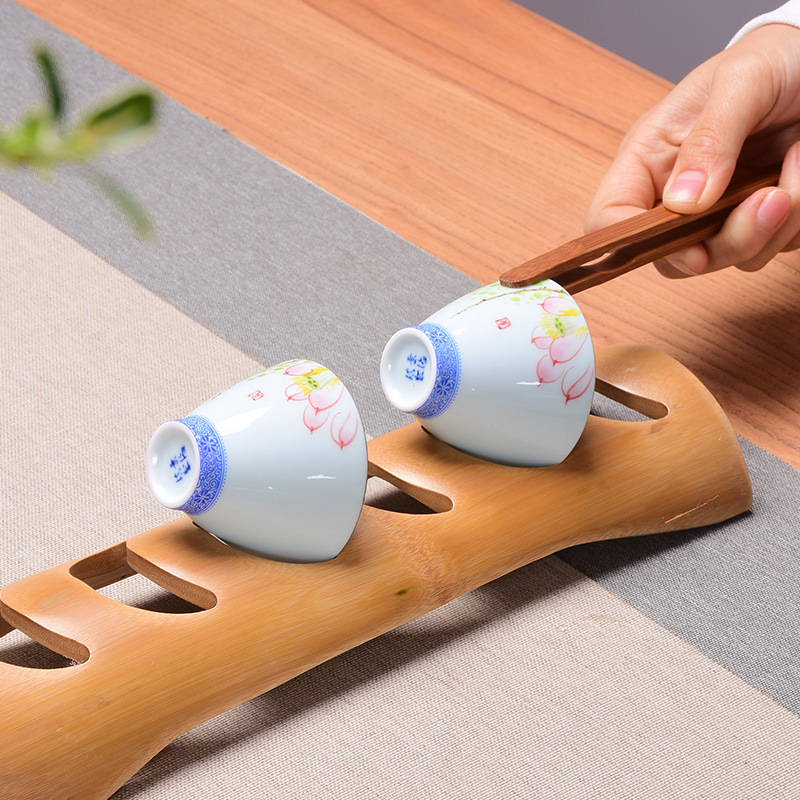 Taza de té titular accesorios de bambú juego de té de Kung Fu ceremonia del té juego de té cero juego de almacenamiento de madera maciza drenaje juego de té accesorios ganar artesanía