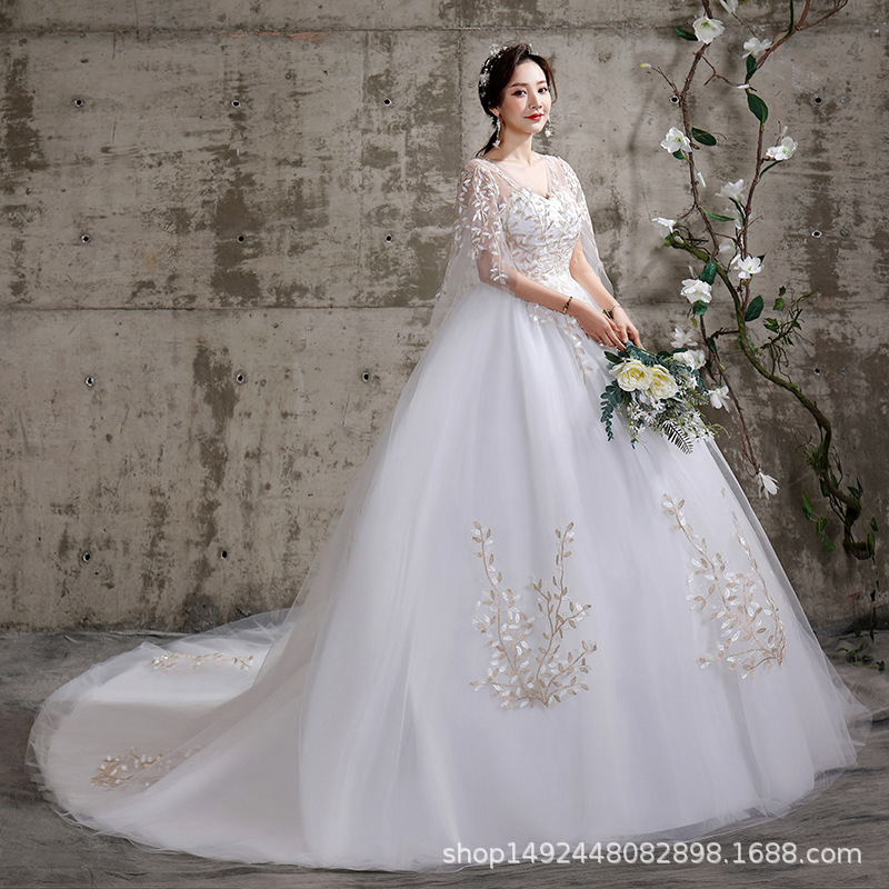 Suzhou Wedding Dress 2025 New White Trailing Bride Pregnant Wedding Dress Foreign Trade Real Shot Floor-Length Short New Style