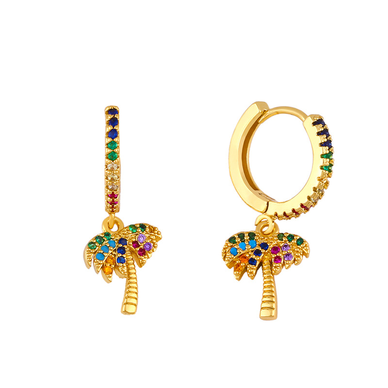 Boucles D'oreilles Européen Et Américain Fabuleux Personnalité Boucles D'oreilles Incrusté Couleur Diamant Océan Style Petit Fish Coconut Tree Boucles D'oreilles Gouttes Pour Les Oreilles Femelle Ers68 display picture 5